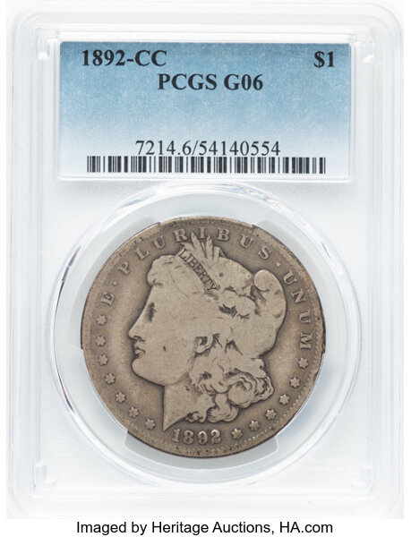 1892-CC $1 Good 6 PCGS. Mintage 1,352,000. ...