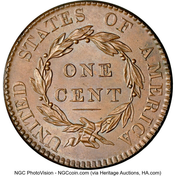 image for: 1820 1C Large Date, N-13, R.1, MS65 Brown NGC.  Mintage 4,407,550....