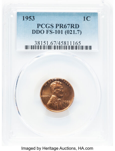 image for: 1953 1C Doubled Die Obverse, FS-101, PR67 Red PCGS. (021.7). PCGS Population: (24/2).  ...