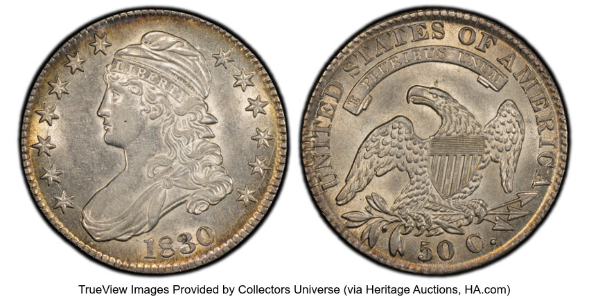 image for: 1830 50C Small 0, O-107a, R.2, AU55+ PCGS.  Mintage 4,764,800....