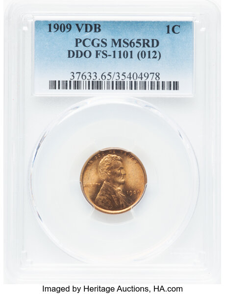 image for: 1909 VDB 1C Doubled Die Obverse, FS-1101, MS65 Red PCGS. (012). PCGS Population: (30/5). CDN: $660 Whsle. Bid for NGC/PCGS ...