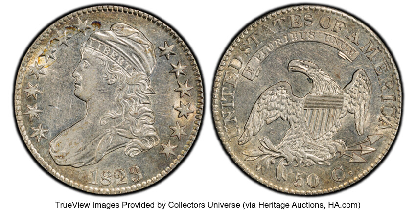 image for: 1823 50C O-112, R.1, AU50 PCGS.  Mintage 1,694,200....