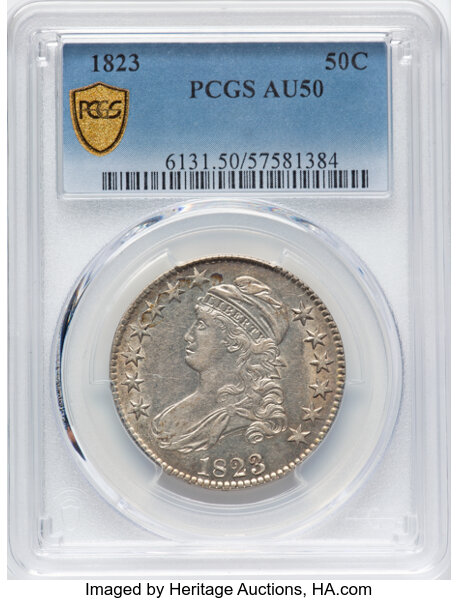image for: 1823 50C O-112, R.1, AU50 PCGS.  Mintage 1,694,200....