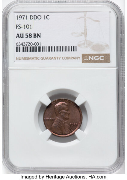 image for: 1971 1C Doubled Die Obverse, FS-101, AU58 Brown NGC....