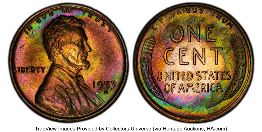 image for: 1953-D 1C MS65 Red and Brown PCGS. PCGS Population: (43/11).  Mintage 700,515,000. ...