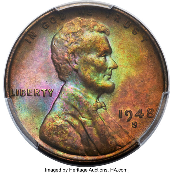 image for: 1948-S 1C MS65 Red and Brown PCGS. PCGS Population: (50/38).  Mintage 81,735,000. ...