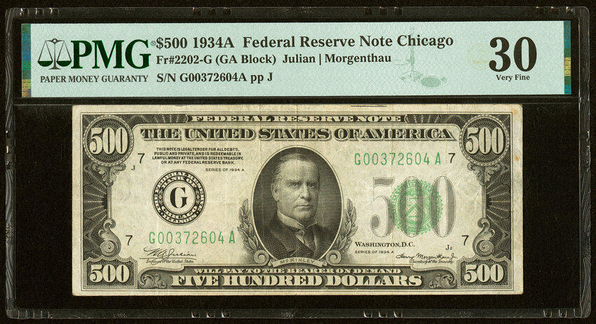 image for: Fr. 2202-G $500 1934A Federal Reserve Note. PMG Very Fine 30....