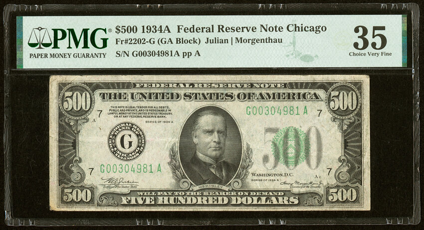image for: Fr. 2202-G $500 1934A Federal Reserve Note. PMG Choice Very Fine 35....