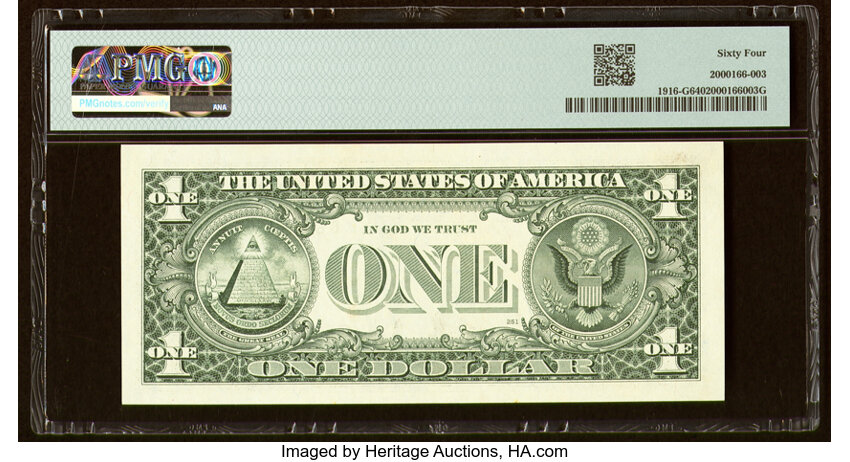 image for: Near Solid Serial Number 66666667 Fr. 1916-G $1 1988A Federal Reserve Note. PMG Choice Uncirculated 64....