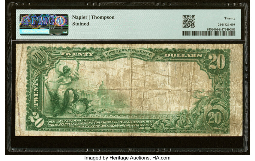 image for: Hicksville, OH - $20 1902 Plain Back Fr. 655 The First National Bank Ch. # 4867 PMG Very Fine 20....