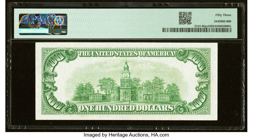 image for: Fr. 2152-B $100 1934 Light Green Seal Federal Reserve Note. PMG About Uncirculated 53....