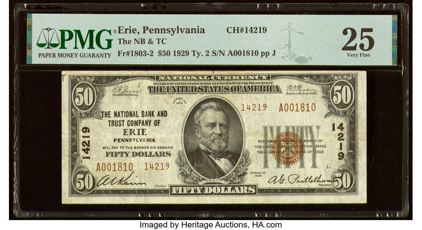 image for: Erie, PA - $50 1929 Ty. 2 The National Bank & Trust Company Ch. # 14219 PMG Very Fine 25....