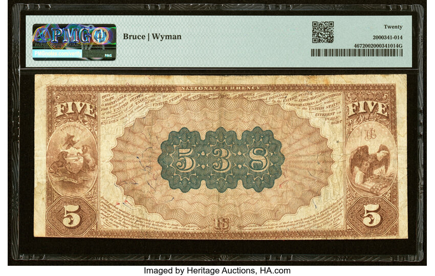 image for: Philadelphia, PA - $5 1882 Brown Back Fr. 467 The Farmers & Mechanics National Bank Ch. # 538 PMG Very Fine 20....