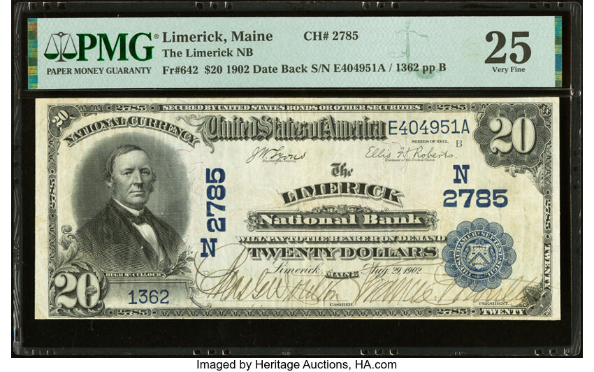 image for: Limerick, ME - $20 1902 Date Back Fr. 642 The Limerick National Bank Ch. # (N)2785 PMG Very Fine 25....