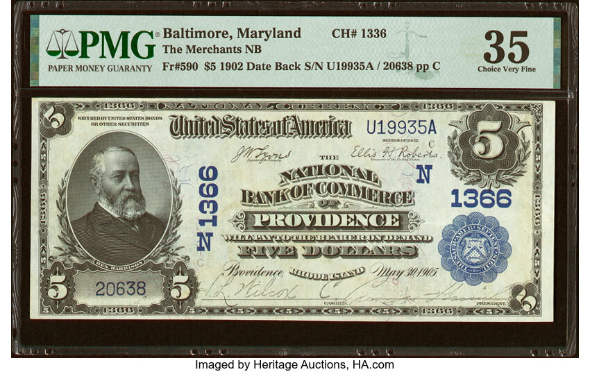 image for: Providence, RI - $5 1902 Date Back Fr. 590 The National Bank of Commerce Ch. # (N)1366 PMG Choice Very Fine 35....