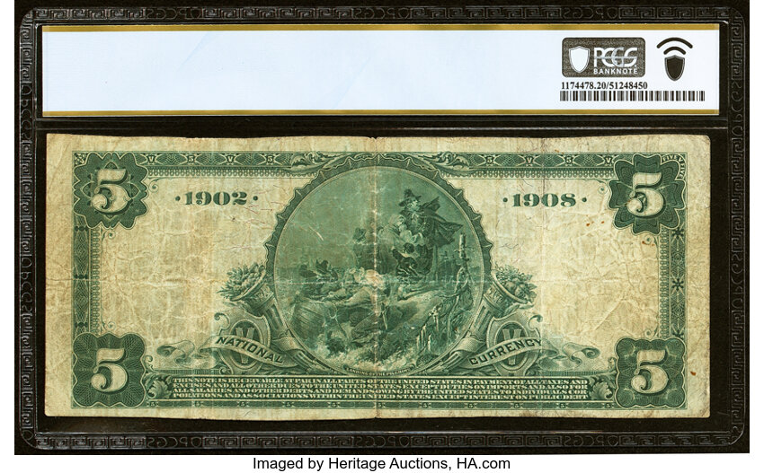 image for: Roanoke, VA - $5 1902 Date Back Fr. 591 The City National Bank Ch. # (S)8152 PCGS Banknote Very Fine 20....