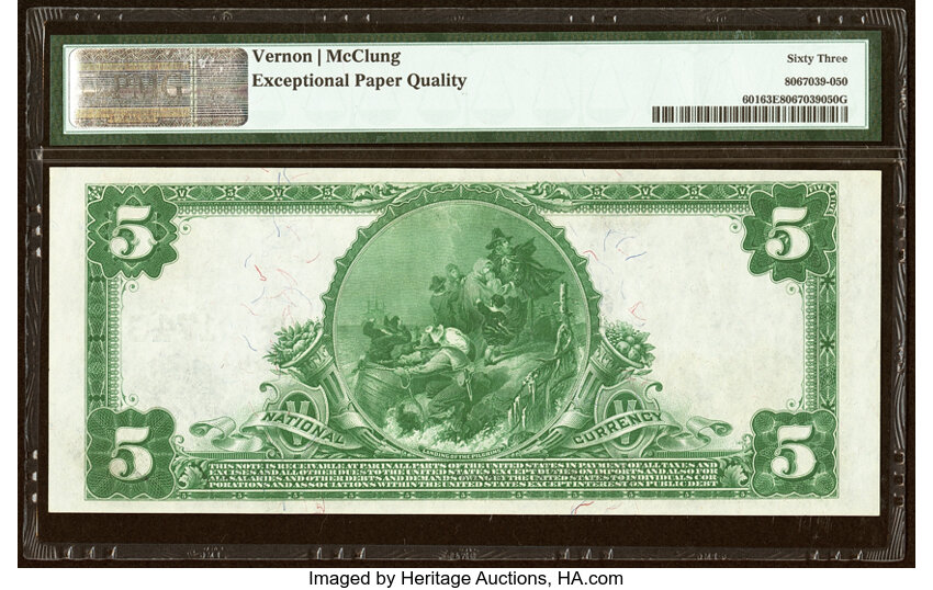 image for: Philadelphia, PA - $5 1902 Plain Back Fr. 601 The National Security Bank Ch. # 1743 PMG Choice Uncirculated 63 EPQ....