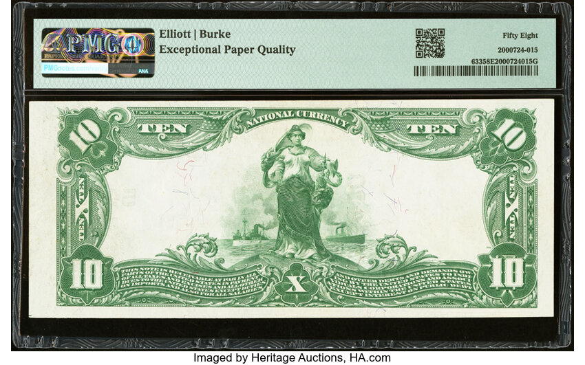 image for: Fowler, IN - $10 1902 Plain Back Fr. 633 The First National Bank Ch. # 5430 PMG Choice About Unc 58 EPQ....