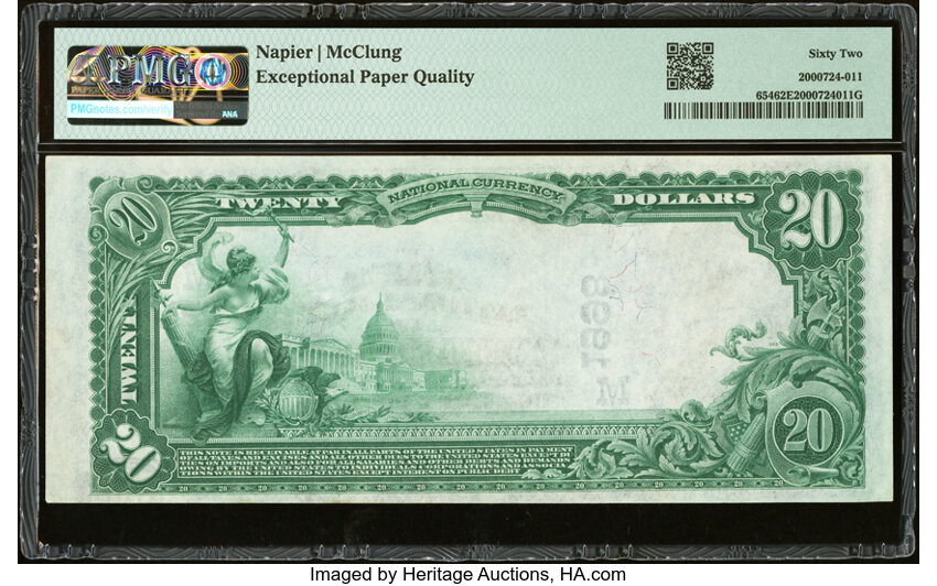 image for: Wisconsin Rapids, WI - $20 1902 Plain Back Fr. 654 The First National Bank Ch. # (M)1998 PMG Uncirculated 62 EPQ....