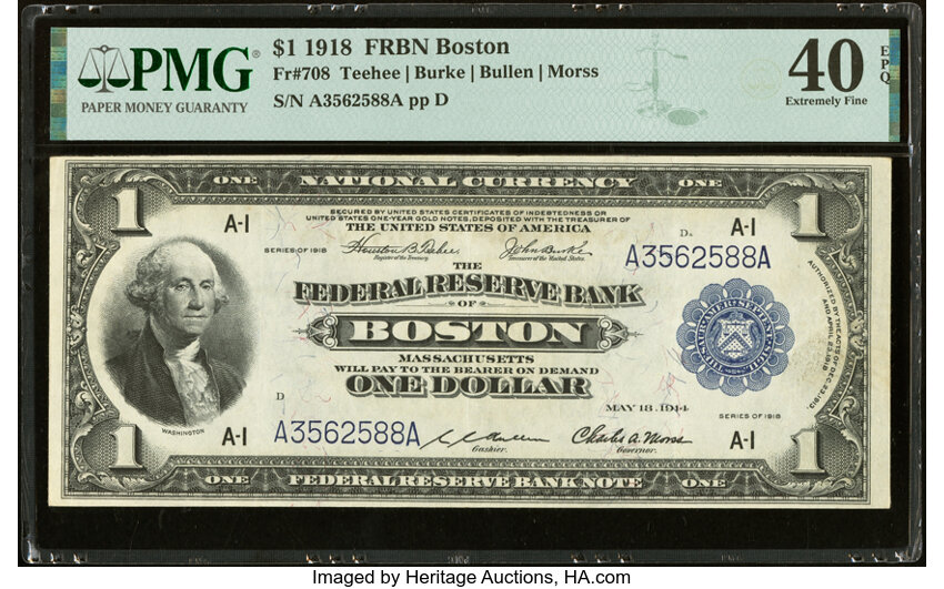 image for: Fr. 708 $1 1918 Federal Reserve Bank Note PMG Extremely Fine 40 EPQ....