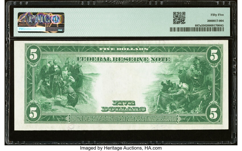 image for: Fr. 887a $5 1914 Federal Reserve Note PMG About Uncirculated 55....