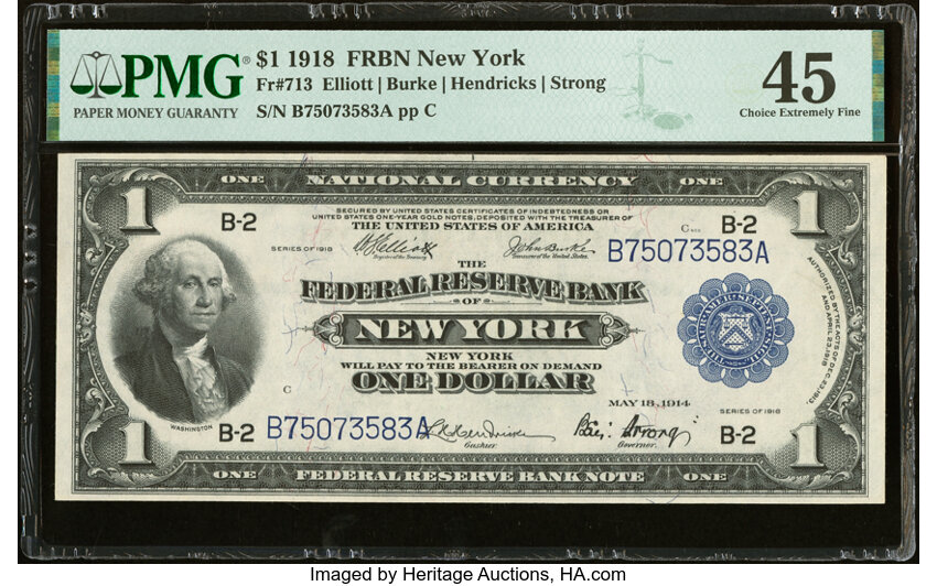image for: Fr. 713 $1 1918 Federal Reserve Bank Note PMG Choice Extremely Fine 45....