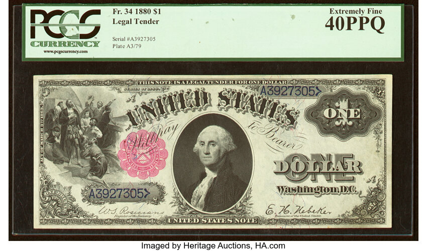image for: Fr. 34 $1 1880 Legal Tender PCGS Extremely Fine 40PPQ....