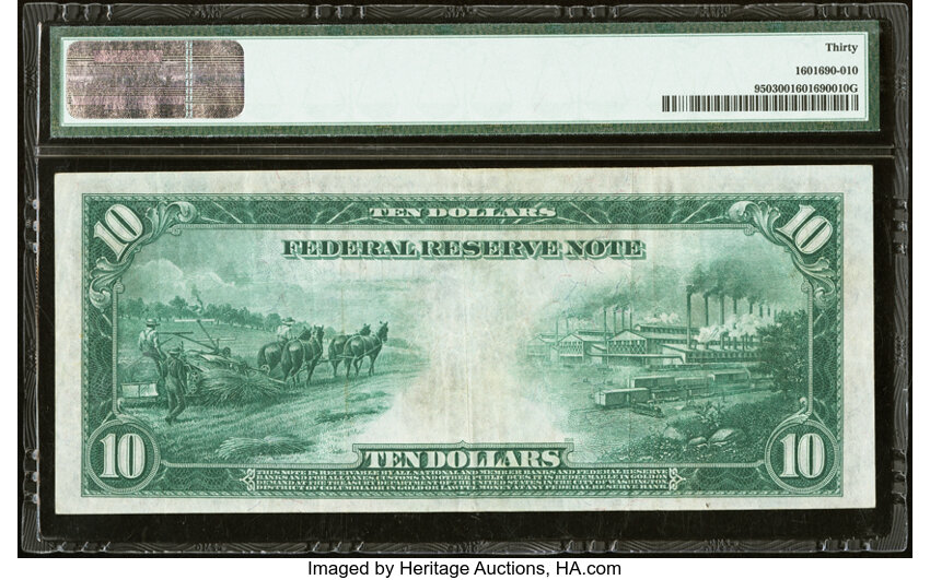 image for: Fr. 950 $10 1914 Federal Reserve Note PMG Very Fine 30....