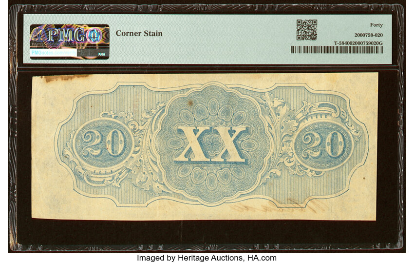 image for: Low Serial Number 36 T58 $20 1863 PF-17 Cr. 426 PMG Extremely Fine 40....