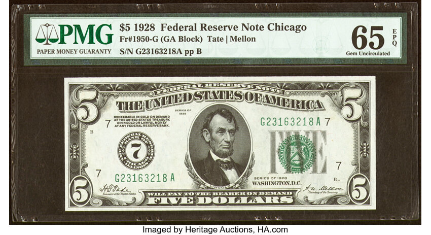 image for: Fr. 1950-G $5 1928 Federal Reserve Note. PMG Gem Uncirculated 65 EPQ....