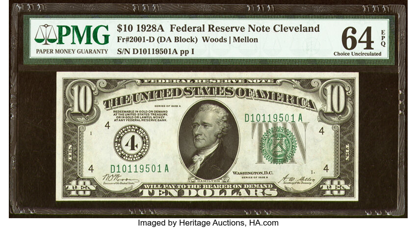 image for: Fr. 2001-D $10 1928A Federal Reserve Note. PMG Choice Uncirculated 64 EPQ....