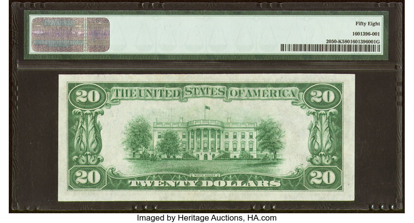 image for: Fr. 2050-K $20 1928 Federal Reserve Note. PMG Choice About Unc 58....
