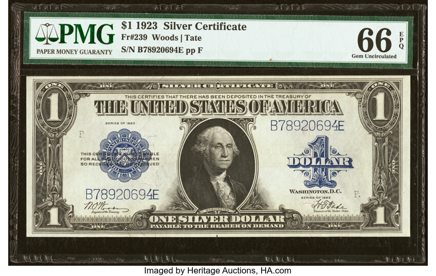 image for: Fr. 239 $1 1923 Silver Certificate PMG Gem Uncirculated 66 EPQ....