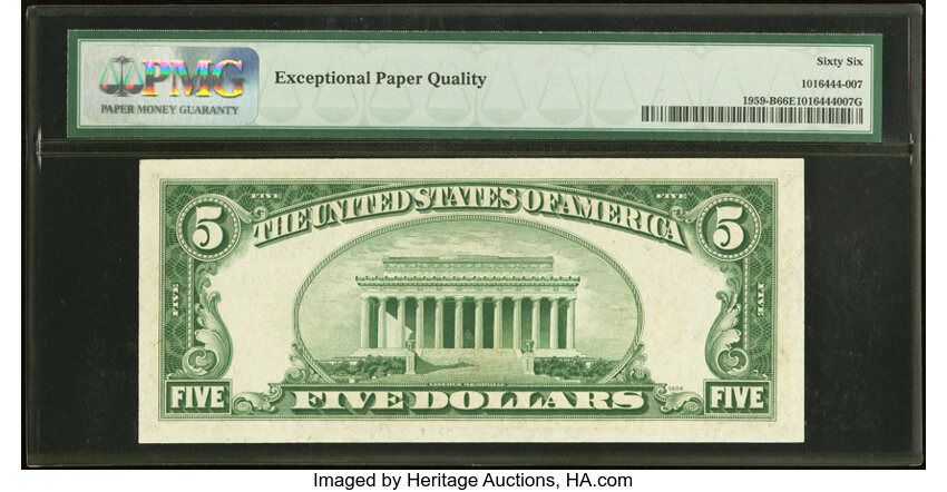 image for: Fr. 1959-B $5 1934C Wide Federal Reserve Note. PMG Gem Uncirculated 66 EPQ....