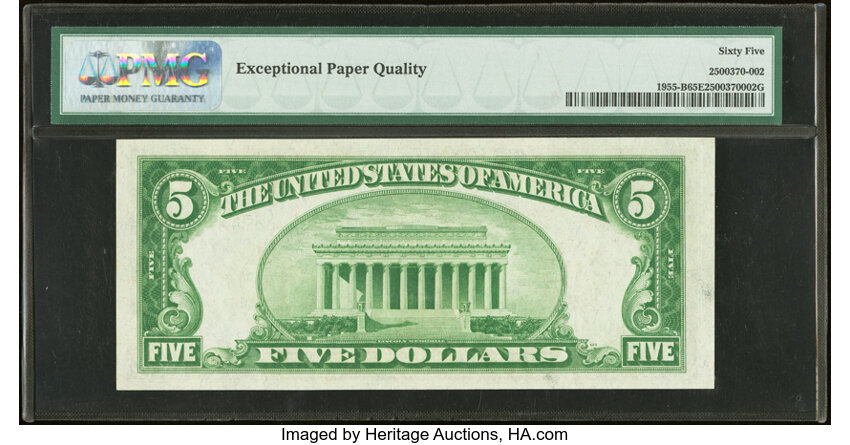 image for: Fr. 1955-B $5 1934 Light Green Seal Federal Reserve Note. PMG Gem Uncirculated 65 EPQ....