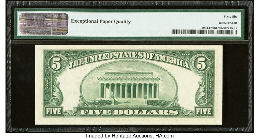 image for: Fr. 1964-E* $5 1950C Federal Reserve Star Note. PMG Gem Uncirculated 66 EPQ....