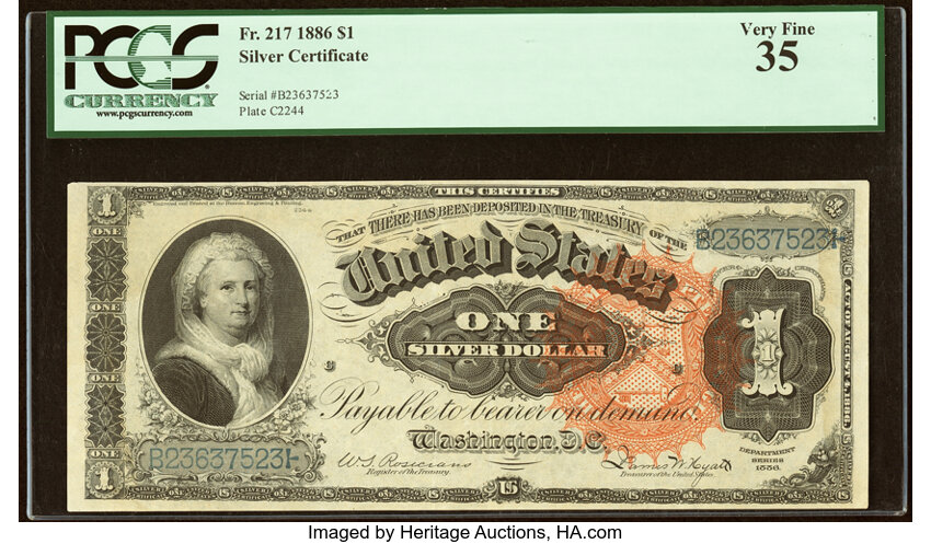 image for: Fr. 217 $1 1886 Silver Certificate PCGS Very Fine 35....