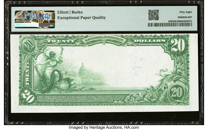 image for: Milwaukee, WI - $20 1902 Plain Back Fr. 659 The Marine National Bank Ch. # 5458 PMG Choice About Unc 58 EPQ....