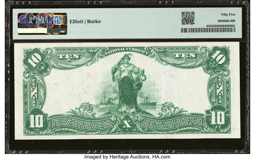 image for: Milwaukee, WI - $10 1902 Plain Back Fr. 633 The Marine National Bank Ch. # 5458 PMG About Uncirculated 55....