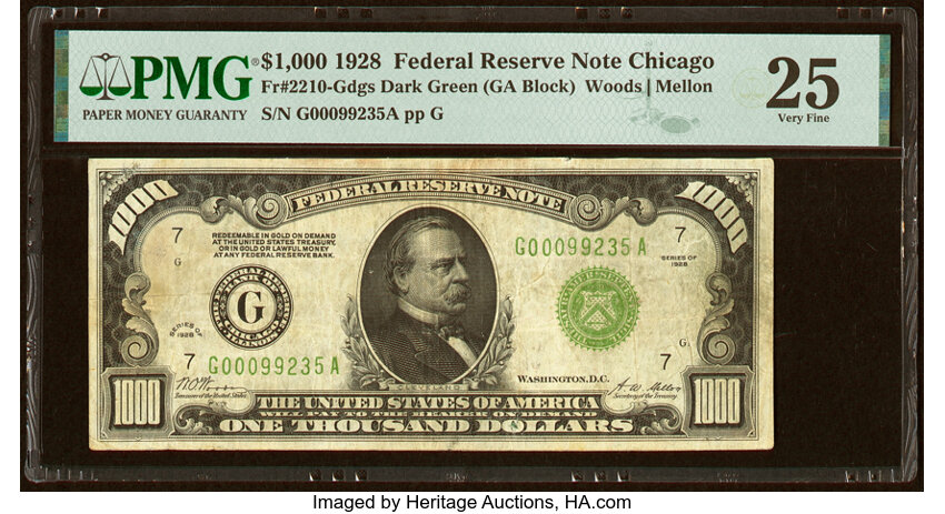 image for: Fr. 2210-G $1,000 1928 Federal Reserve Note. PMG Very Fine 25....
