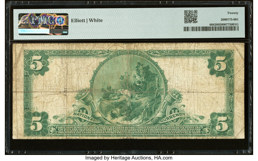 image for: Nevada, IA - $5 1902 Plain Back Fr. 608 The First National Bank Ch. # 2555 PMG Very Fine 20....