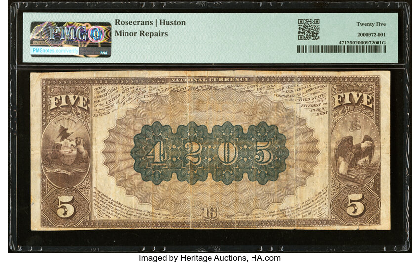 image for: Delta, PA - $5 1882 Brown Back Fr. 471 The First National Bank Ch. # (E)4205 PMG Very Fine 25....