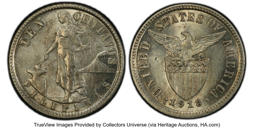 image for: 1918-S 10C Philippines 10 Centavos MS62 PCGS. PCGS Population: 12 in 62, 178 finer (9/25). CDN: $78 Whsle. Bid for NGC/PCGS...