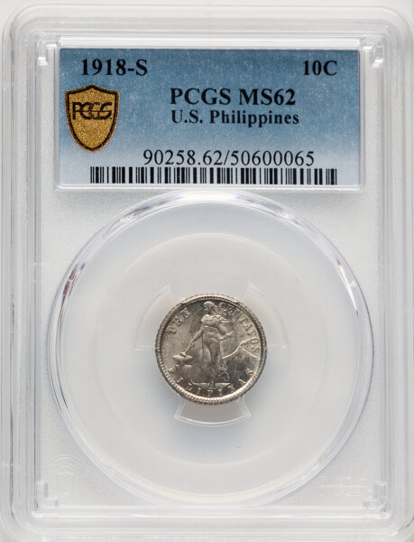 image for: 1918-S 10C Philippines 10 Centavos MS62 PCGS. PCGS Population: 12 in 62, 178 finer (9/25). CDN: $78 Whsle. Bid for NGC/PCGS...