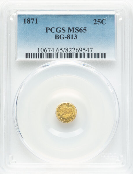 image for: 1871 25C Liberty Round 25 Cents, BG-813, R.3, MS65 PCGS. PCGS Population: (20/5).  ...