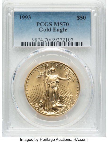 image for: 1993 $50 One-Ounce Gold Eagle MS70 PCGS.  ...