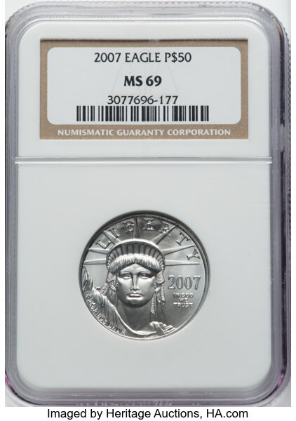 image for: 2007 $50 Half-Ounce Platinum Eagle, MS69 NGC....