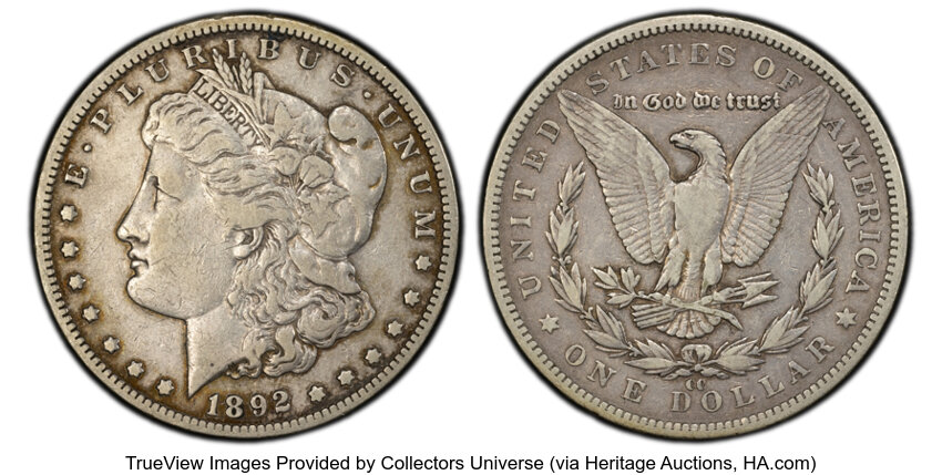 1892-CC $1 VF20 PCGS. Mintage 1,352,000. ...