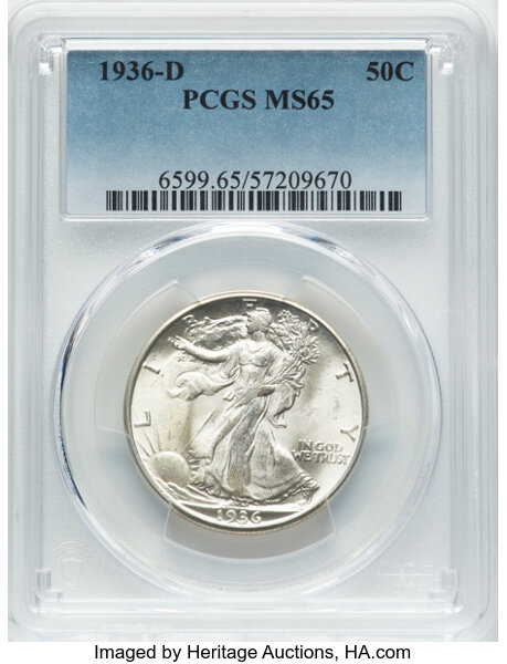 1936 D Walking Liberty Half Dollar Mint State (MS) Pricing Guide