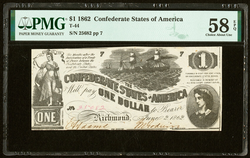 image for: T44 $1 1862 PF-3 Cr. 341 PMG Choice About Unc 58 EPQ....